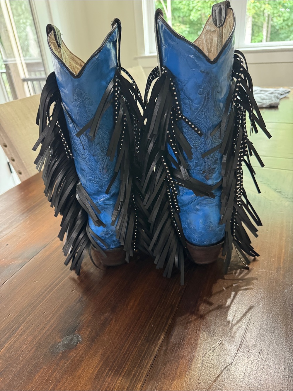 Blue Women's Fringe Western Boots with Rhinestone Detail - Picture 5 of 10